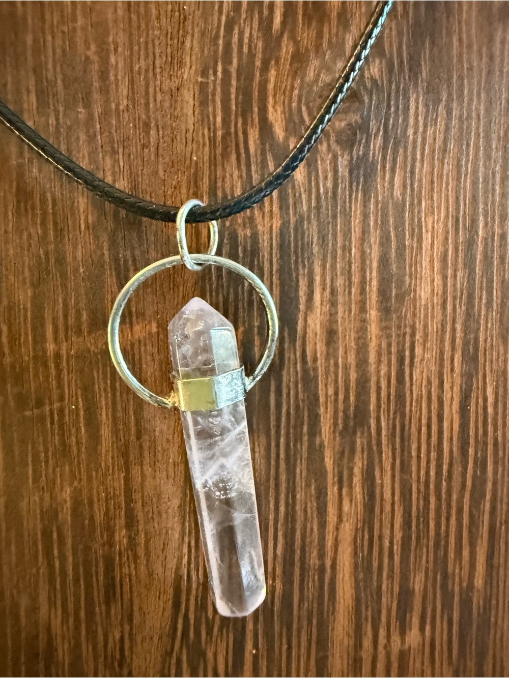 Clear Quartz Point Pendant Necklace with silver ring